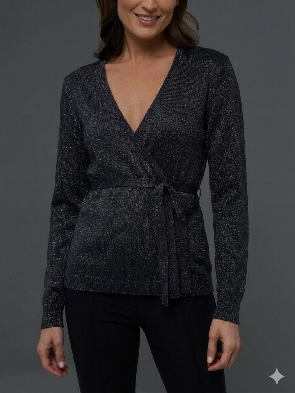 Anatomie Women's XS Silver Christa Shimmering Wrap Knit Sweater New Tags
